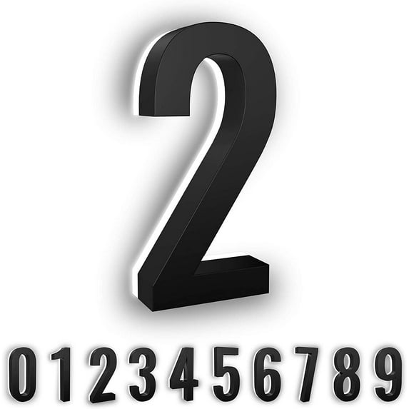LumaNumbers Low-Voltage LED Address Numbers, Durable ABS-Polymer Lighted House Numbers, 7-inch, Weather-Proof, Illuminated (Black, 2) Power Source Required, Back-plate Recommended