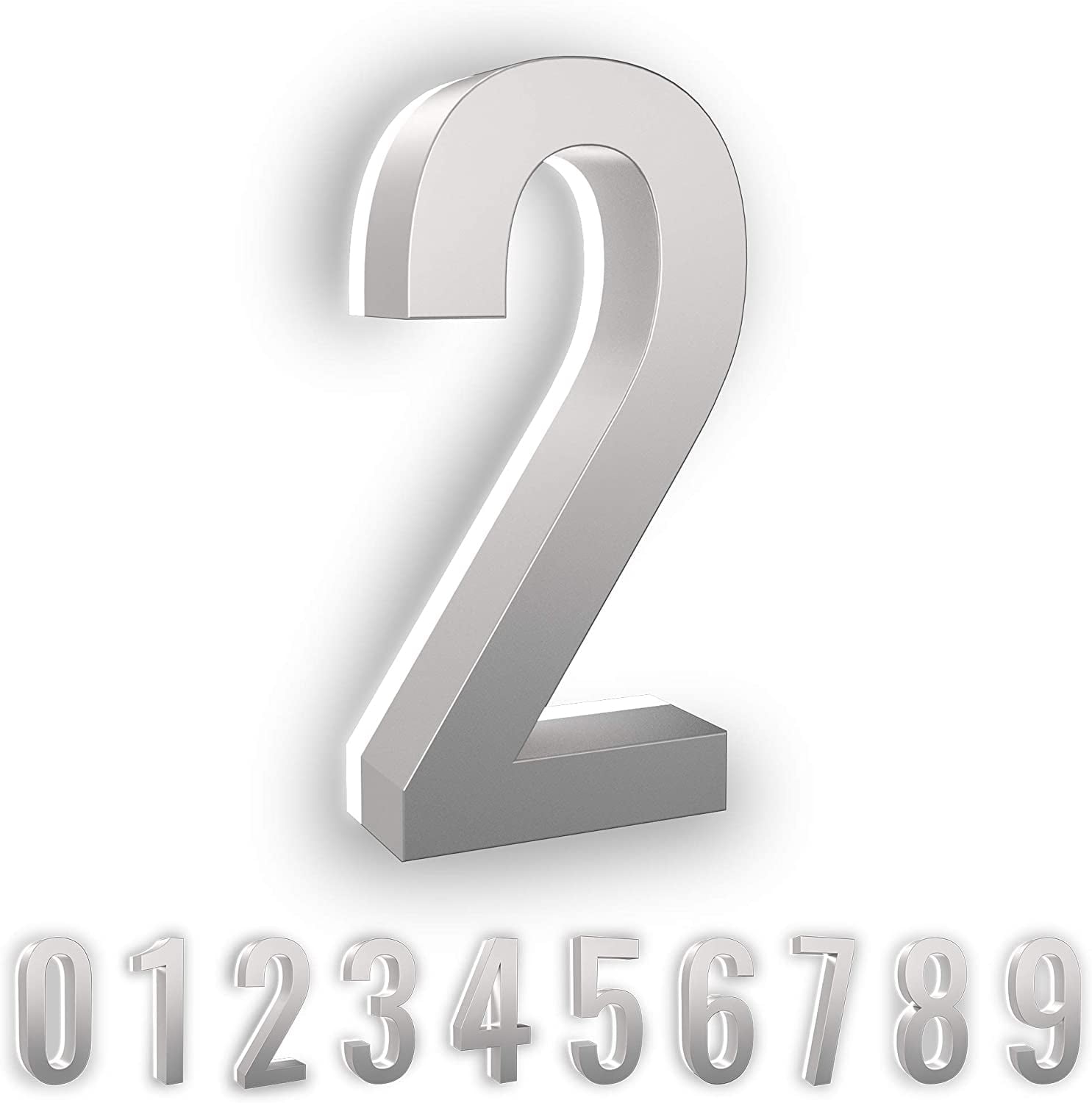 LumaNumbers Low-Voltage LED Address Numbers, Durable ABS-Polymer Lighted House Numbers, 7-inch, Weather-Proof, Illuminated (Silver, 2) Power Source Required, Back-plate Recommended