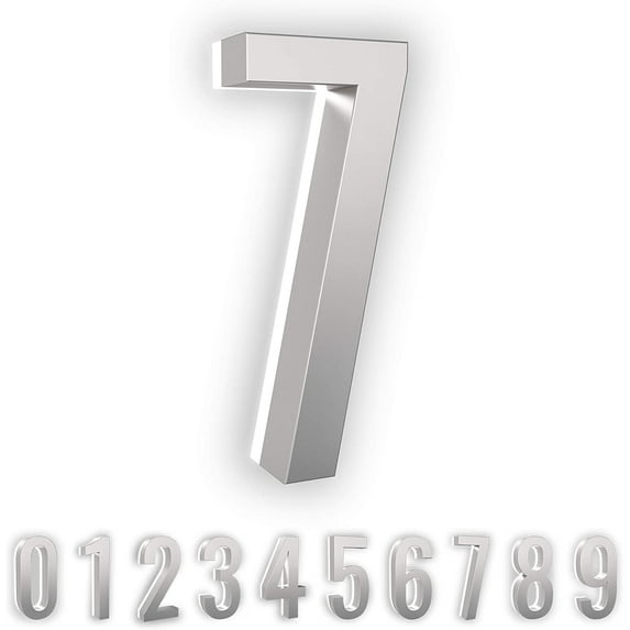 LumaNumbers Low-Voltage LED Address Numbers, Durable ABS-Polymer Lighted House Numbers, 7-inch, Weather-Proof, Illuminated (Silver, 7) Power Source Required, Back-plate Recommended