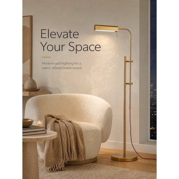 Lumadin 52/72 Modern Adjustable 1-Light Modern Adjustable Brass Floor Lamp Gold
