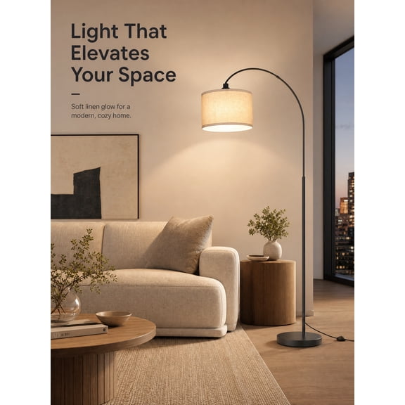 Lumadin Arc Floor Lamps for Living Room Lighting, Modern Arched Lamp with Foot Switch, Adjustable Hanging Shade, Tall Pole Lamp for Bedroom, Office
