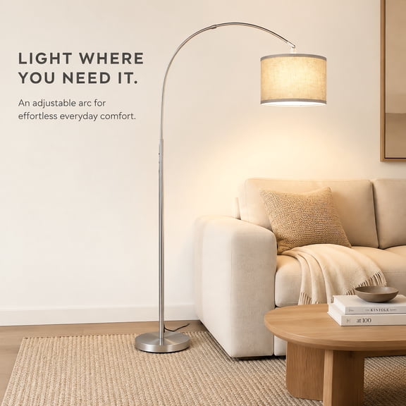 Lumadin Arc Floor Lamps for Living Room Lighting, Modern Arched Lamp with Foot Switch, Adjustable Hanging Shade, Tall Pole Lamp for Bedroom, Office