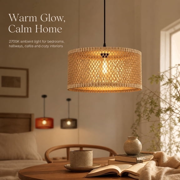 Lumadin D17.32*8.66H Glue-Free Mortise & Tenon Wooden Pendant lamp ,2700K Warm Farmhouse Hanging Ceiling Lamp,Eco-Friendly for Home Decor Living Room Bedroom Kitchen Bar-Natural Wood