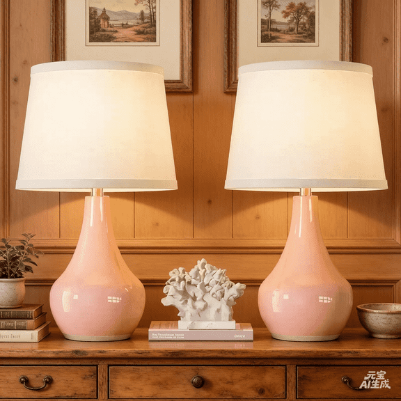 Lumadin Pink Table Lamp Set , Ceramic Table Lamp Classic Beside Lamp Modern Table Lamp for Living Room, Bedroom Office, Rocker Swtich (LED Bulbs Included)