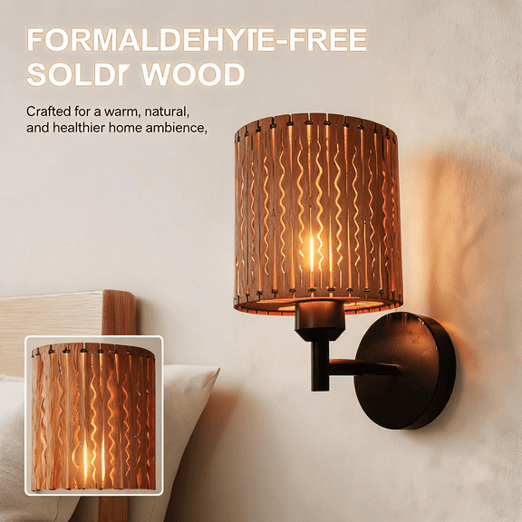 Lumadin Wood Wall Sconce 2700K Warm Light, Glue-Free Mortise Tenon Lamp for living room,Eco-Friendly Zero Formaldehyde Nursery Safe Wall Light for Bedroom,dinner zoom