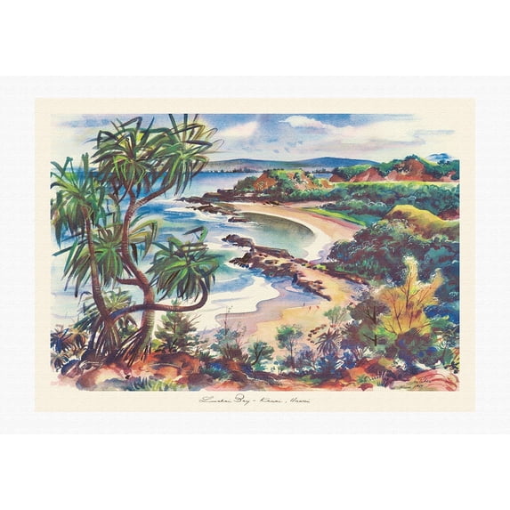 Lumahai Bay - Kauai Hawaii - Vintage Hawaiian Travel Poster by Joseph Fehér c.1949 - Fine Art Rolled Canvas Print 27in x 40in