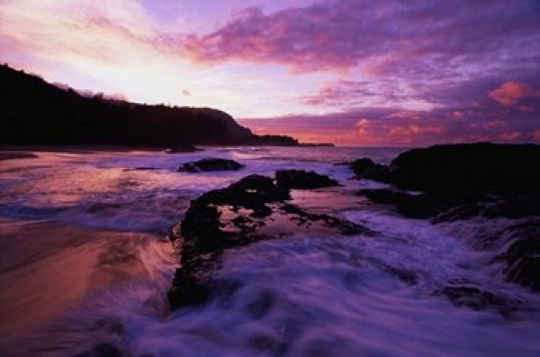 Lumahai Beach at Sunset HI Canvas Art - Panoramic Images (19 x 12)