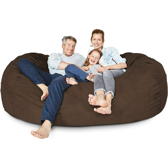 Lumaland 7ft Giant Bean Bag Chair with Microsuede Washable Cover, Brown