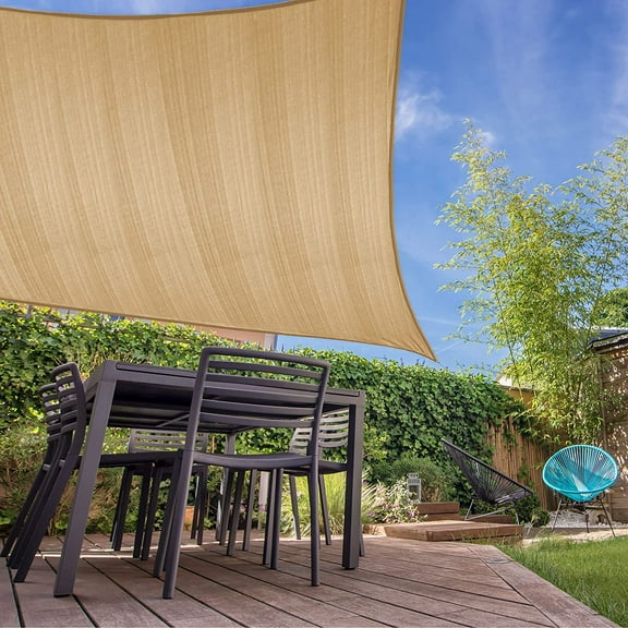 Lumaland Outdoor Sun Shade Sail with Fastening Ropes, Square 12'x12', Sand