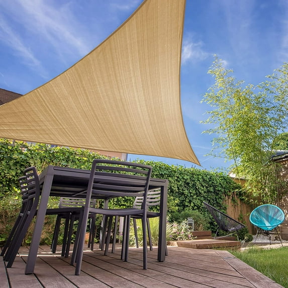 Lumaland Outdoor Sun Shade Sail with Fastening Ropes, Triangle 16'x16'x16', Sand