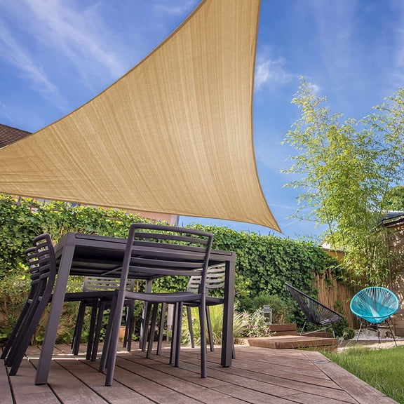 Lumaland Outdoor Sun Shade Sail with Fastening Ropes, Triangle 16'x16'x16', Sand