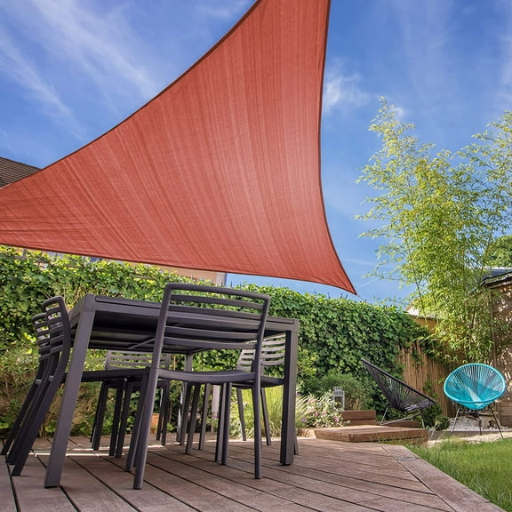Lumaland Outdoor Sun Shade Sail with Fastening Ropes, Triangle 16'x16'x16', Terracotta