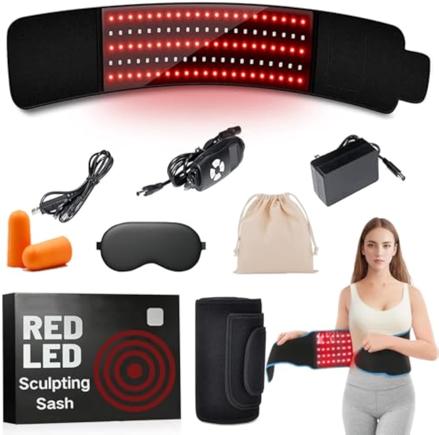 Lumalean Pro Slimming Belt, Lumalean Pro - Adjustable Cordless Belt, Tighten Loose Skin and Firm Your Waist, Soothes Post-Workout Aches and Tightness, for Waist, Thigh, Arms Etc (Black)