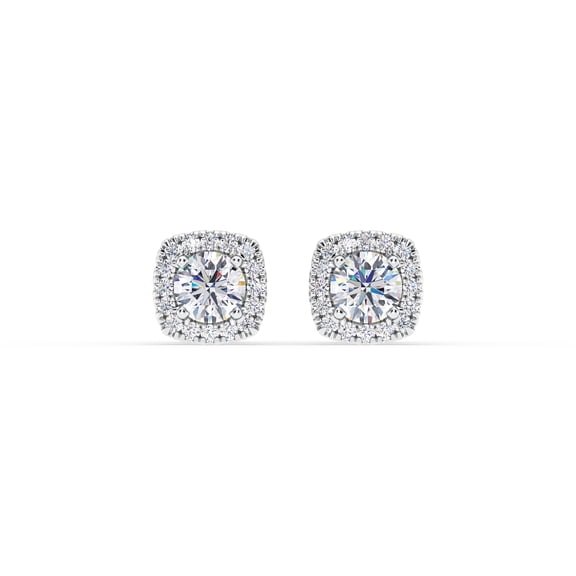 Lumante Womens 14k White Gold Lab Grown Diamond Earrings, 0.50 cttw, Halo Cushion Push Back Stud, (F-G Color, VS Clarity)