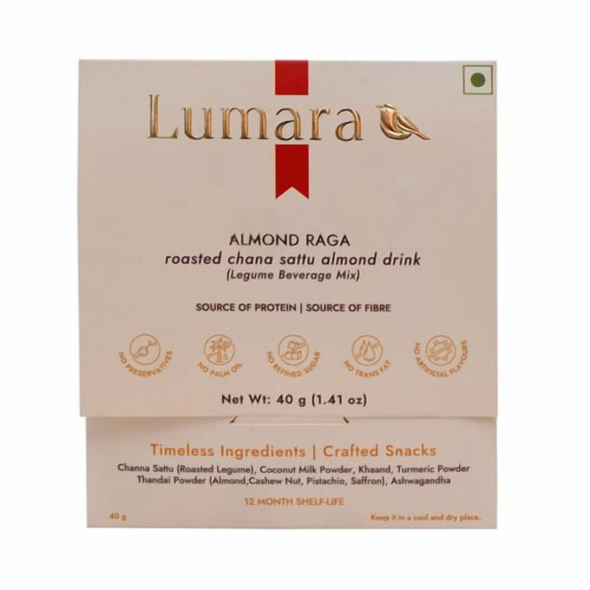 Lumara Almond Raga roasted chana sattu almond drink 40g, British Import (Pack of 6)