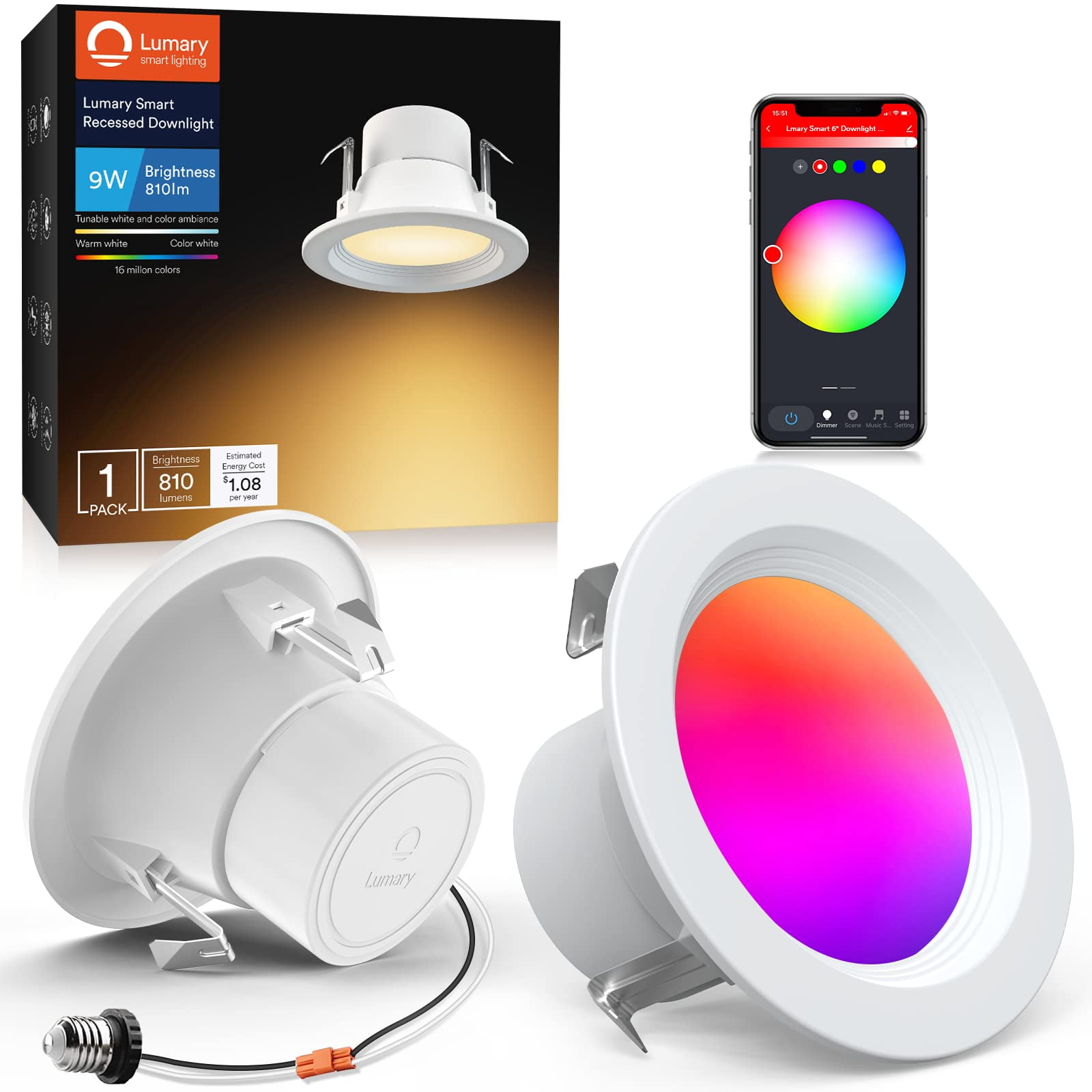 Lumary 4 Inch LED Recessed Lights Smart LED Can Lights 9W 810LM