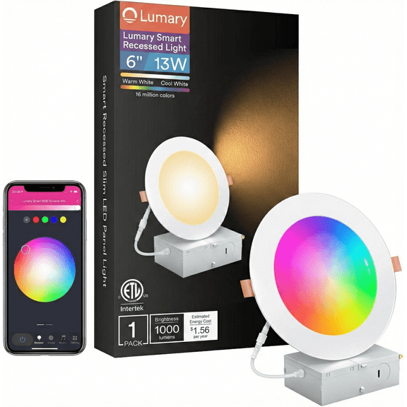 Lumary 6 Inch Smart Recessed Lighting WiFi Downlight Ultra Thin Canless 1 Pack