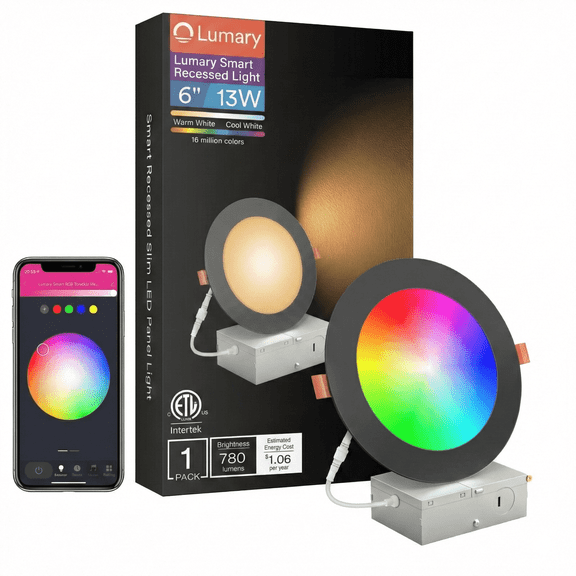 Lumary 6 Inch Smart Recessed Lighting WiFi Downlight Ultra Thin Canless Black 1 Pack