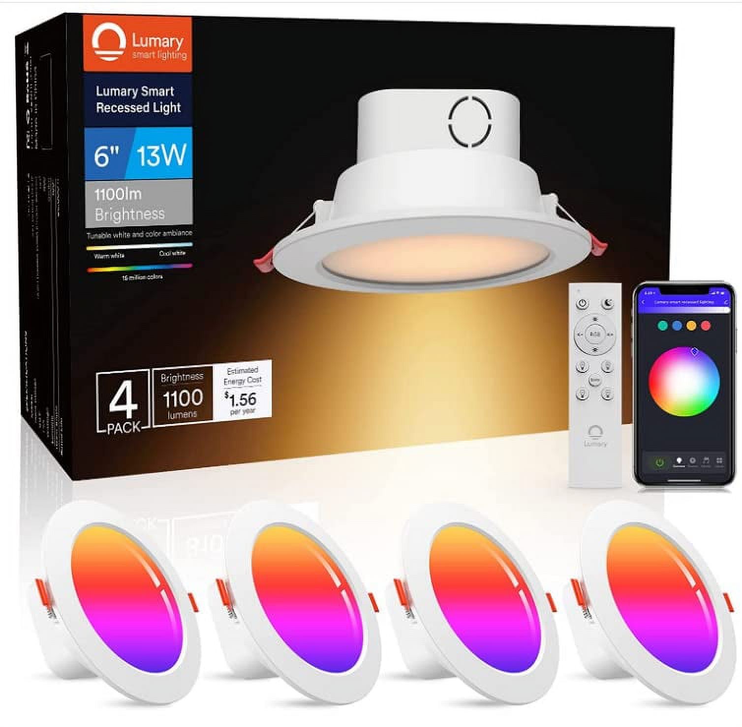 Lumary Integrated Smart Recessed Lighting 6 Inch with Junction Box 13W