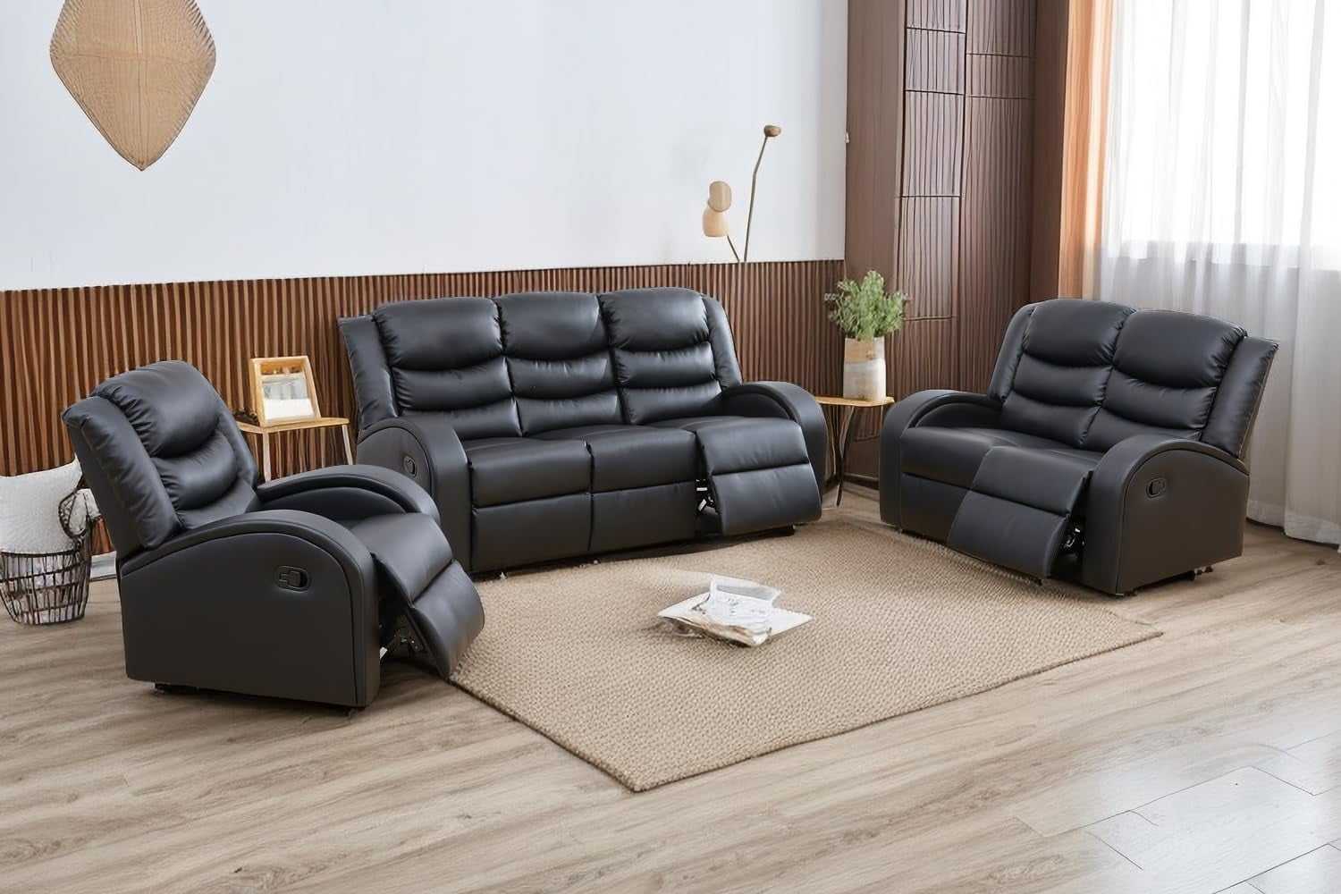 Lumary 3-Pcs Leather Living Room Set, Black - Walmart.com