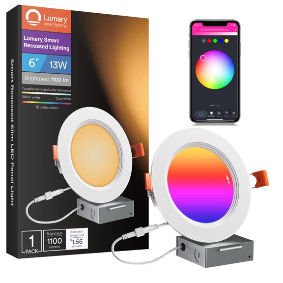 Lumary Smart LED Recessed Lighting 6 Inch 13W 1000LM Smart WiFi Recessed Lights Ultra-Thin and Anti-Glare Trim with Junction Box Compatible with Alexa/Google Assistant/Remote Controller 1PACK