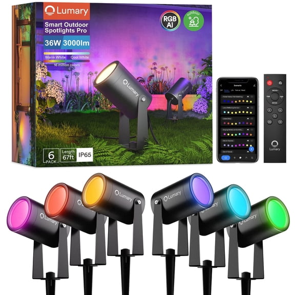 Lumary Smart Landscape Lights Pro 500LM Color Changing RGBAICW Waterproof Aluminum Spotlights 65FT