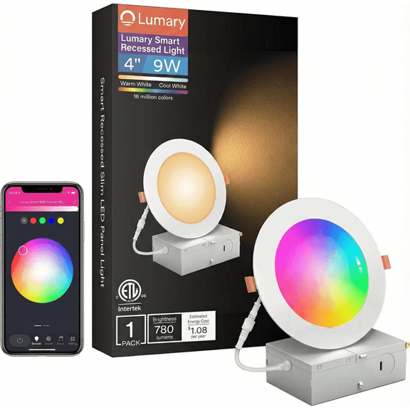 Lumary Smart Recessed Lighting 4 Inch WiFi LED Downlights Color Changing Works with J-Box Compatible with Alexa Google Assistant 1 Pack