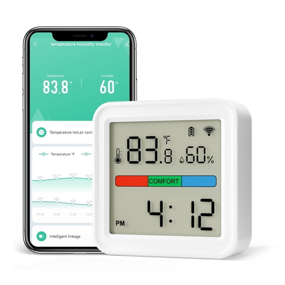 Lumary Smart Thermometer Hygrometer WiFi Bluetooth App Alert Led Display Digital Indoor Sensor 2.17 Inch 1 Pack