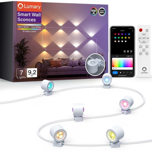 Lumary Smart Wall Sconces DIY Up Down Lighting RGBAI Color Changing 9.2ft 7 LED Lights