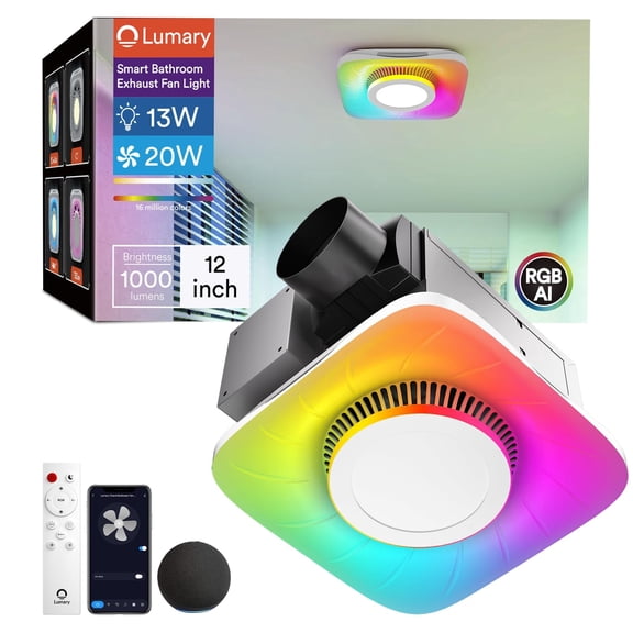 Lumary Smart WiFi Bathroom Exhaust Fan with RGBAI Light APP & Voice Control Modern Painted White 1 Pack
