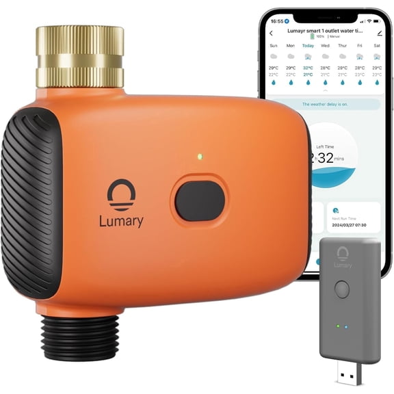 Lumary WiFi Water Timer with Hub, Smart Hose Sprinkler Timer, Brass Inlet, 4.72 in