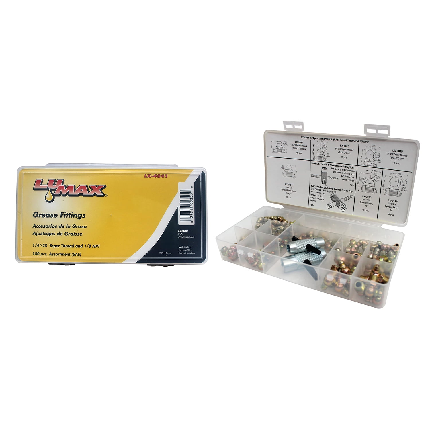 Lumax LX-4841100 Piece Grease Fitting Assortment 1/4"-28 Taper and 1/8" NPT