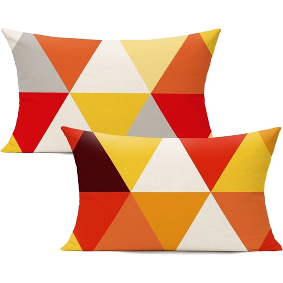 Lumbar 12x20 Outdoor Throw Pillow Covers Fall Decor Colorful Decoration Porch for Home Living Room Couch Sofa Geometric Modern Cushion Cases Triangle Set of 2 Orange