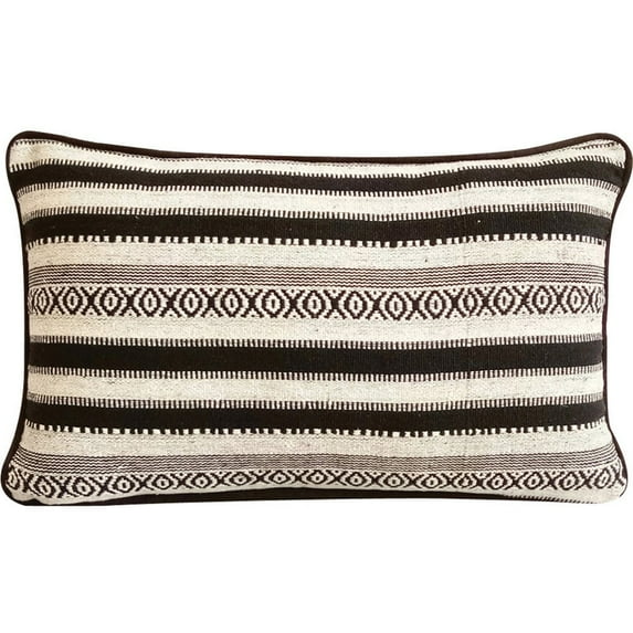 Lumbar Cushion Cover Couch Black & White 12x14 inch (30x 35 cm) Couch Oblong Pillow Cases, Wool Woven, Striped Pattern, Modern Style - Moroccan Ceramics
