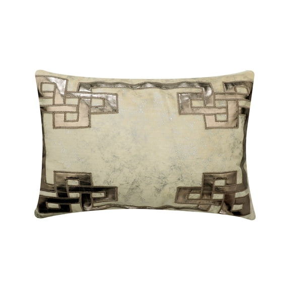 Lumbar Cushion Cover Couch Ivory 12x18 inch (30x 45 cm) Couch Oblong Pillow Cases, Velvet Greek & Applique & Foil, Geometric Pattern, Modern Style - Greek Zeus