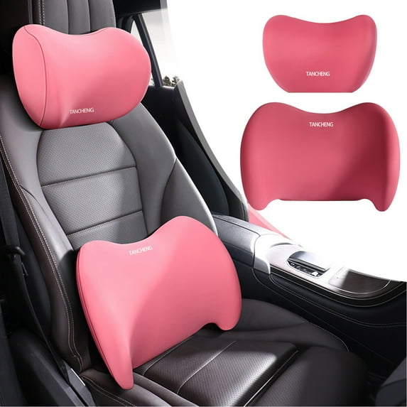 Lumbar and Headrest Pillow Set Ergonomic Memory Foam Back Support Cushion for Car Seat Office Chair Bed Breathable Adjustable Comfort Pillows for Pain Relief