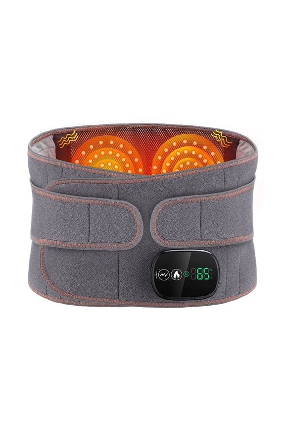 Lumbar Heating Pad with Massage - 3 Heat & 3 Vibration Modes, 5000mAh Battery, Adjustable Strap, Digital Display - for Back/Abdomen Comfort at Home & Office