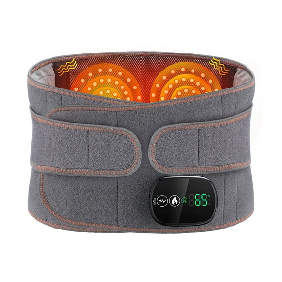 Lumbar Heating Pad with Massage - 3 Heat & 3 Vibration Modes, 5000mAh Battery, Adjustable Strap, Digital Display - for Back/Abdomen Comfort at Home & Office