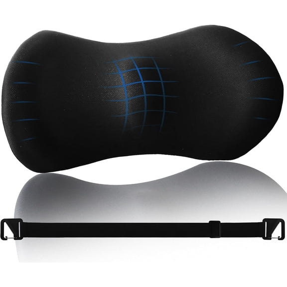 Lumbar Pillow with Adjustable Strap, Memory Foam Lumbar Support Pillow for Office Chair and Car Seat, Back Pillow for Lower Back, Back Support Pillow for Sitting, Driving, Traveling