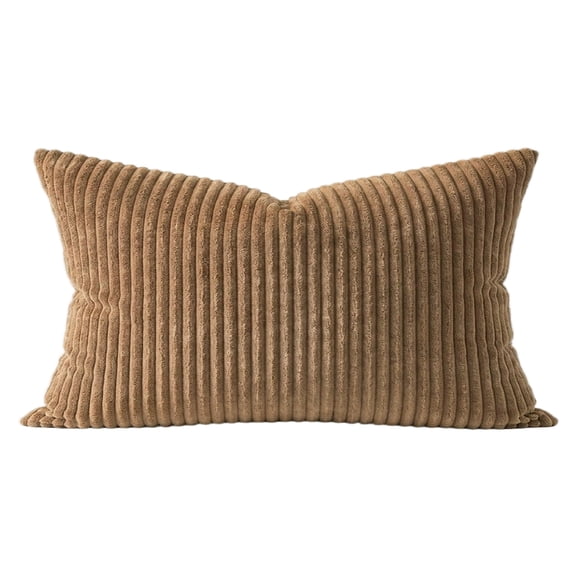 Lumbar Pillow Cover with Fine Stripe Corduroy, 12X20 Inches, Brown, for Living Room Sofa, Throw Pillow Cover Insert Not Included