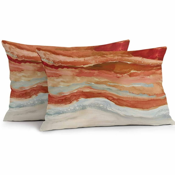 Lumbar Pillow Covers 12 x 20 Inches, Burnt Orange Coastal Waterproof Throw Pillow Cover Set of 2, Summer Beach Nautical Abstract Art Decorative Rectangle Cushion Covers for Patio/Tent/Couch/Garden