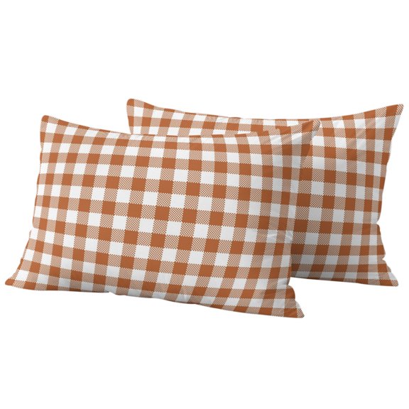 Lumbar Pillow Covers 12 x 20 Inches, Dark Orange Checkered Waterproof Throw Pillow Cover Set of 2, Fall Farmhouse Rustic Buffalo Plaid Decorative Rectangle Cushion Covers for Patio/Tent/Couch/Garden
