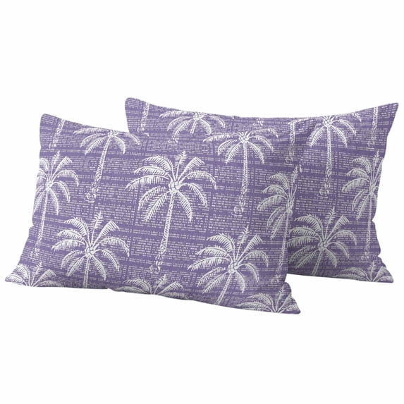 Lumbar Pillow Covers 12 x 20 Inches, Purple Palm Tree Waterproof Throw Pillow Cover Set of 2, Summer Botanical Tropical Tree Decorative Rectangle Cushion Covers for Patio/Tent/Couch/Garden