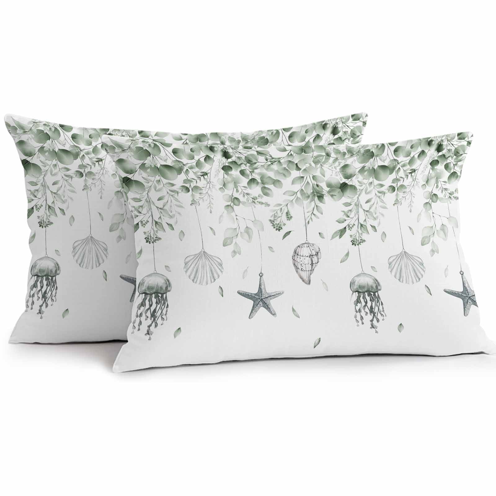 Lumbar Pillow Covers 12 x 20 Inches, Sage Green Coastal Waterproof