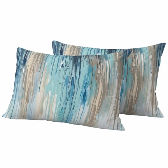 Lumbar Pillow Covers 12 x 20 Inches, Teal Brown Abstract Waterproof Throw Pillow Cover Set of 2, Modern Gradient Rain Vintage Water Drops Decorative Rectangle Cushion Covers for Patio/Tent/Couch