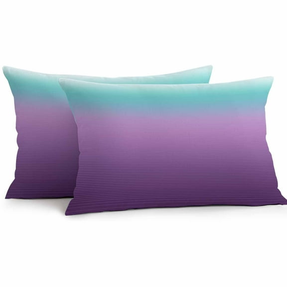Lumbar Pillow Covers 12 x 20 Inches, Teal Purple Ombre Waterproof Throw Pillow Cover Set of 2, Modern Geometric Striped Abstract Art Decorative Rectangle Cushion Covers for Patio/Tent/Couch/Garden