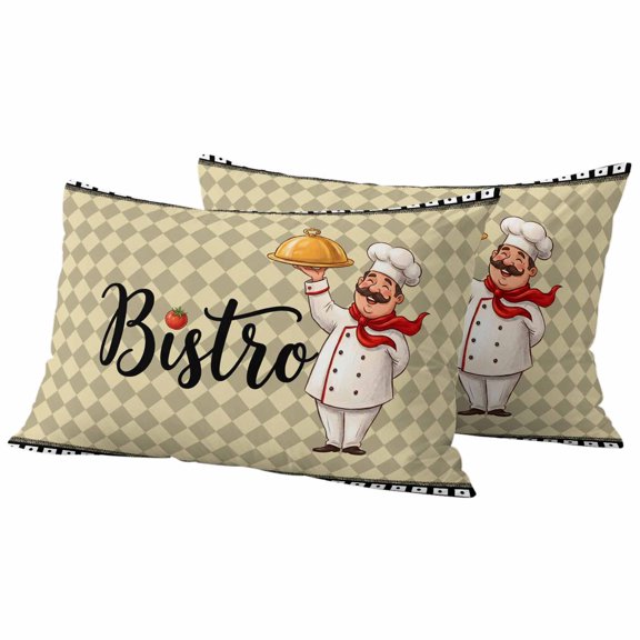 Lumbar Pillow Covers 12 x 20 Inches, Vintage Chef Waterproof Throw Pillow Cover Set of 2, Checkered Buffalo Chefs Retro Art Decorative Rectangle Cushion Covers for Patio/Tent/Couch/Garden