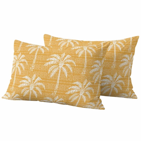 Lumbar Pillow Covers 12 x 20 Inches, Yellow Orange Palm Tree Waterproof Throw Pillow Cover Set of 2, Summer Botanical Tropical Tree Decorative Rectangle Cushion Covers for Patio/Tent/Couch/Garden