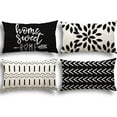 thumbnail image 1 of Lumbar Pillow Covers 12x20 Set of 4, Modern Sofa Throw Pillow Cover, Decorative Outdoor Linen Fabric Pillow Case for Couch Bed Car, Black, 1 of 3