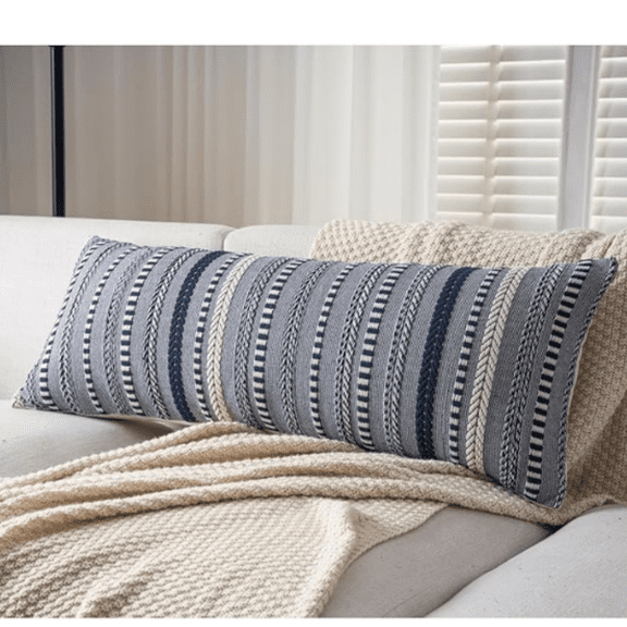 Lumbar Pillow Covers 14x36 Long, Farmhouse Decorative Couch Pillow Cases, Navy Blue Accent Pillows of Bed, Sofa Bedroom Living Room Home Decor Cushion Cover, Pack of 1